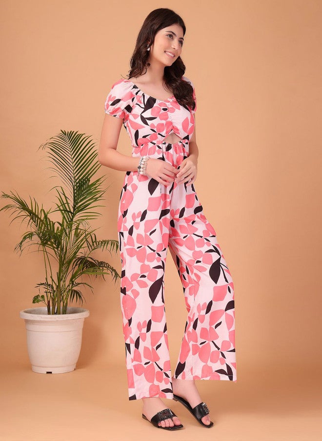 CUKOO Floral Printed V-Neck Basic Jumpsuit - Image 3